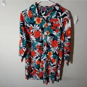 JESSICA LONDON tropical floral linen blend button down shirt‎ plus size 18
